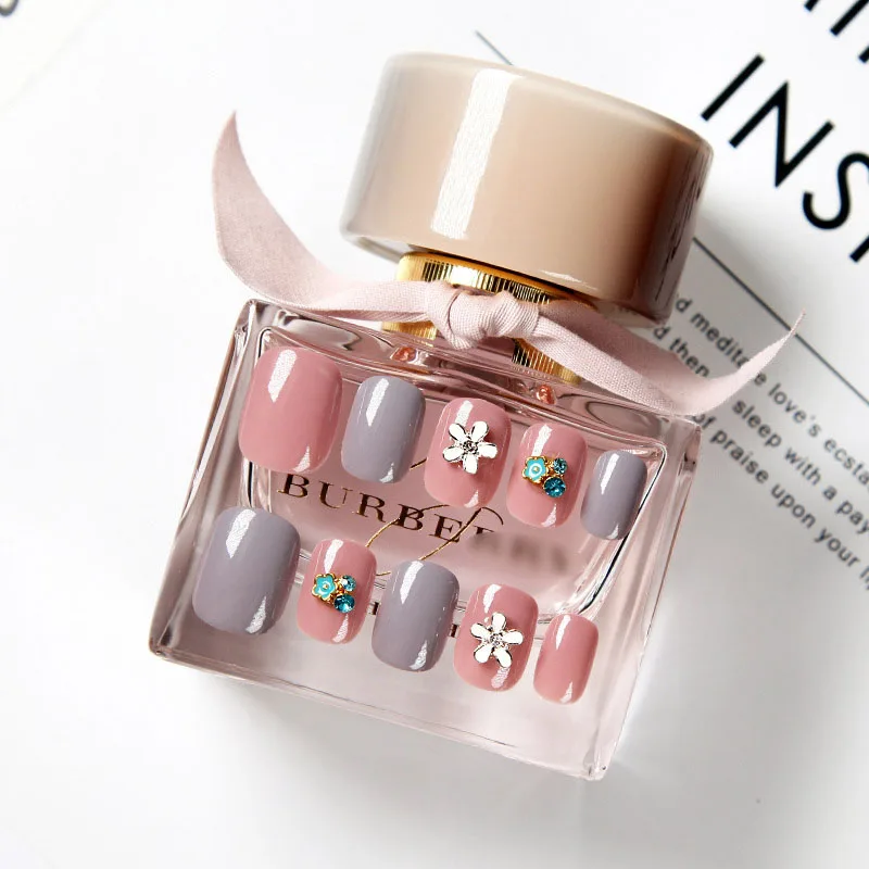 Искусственные ногти с клеем 3D цветочные искусственные Модные накладные сделай