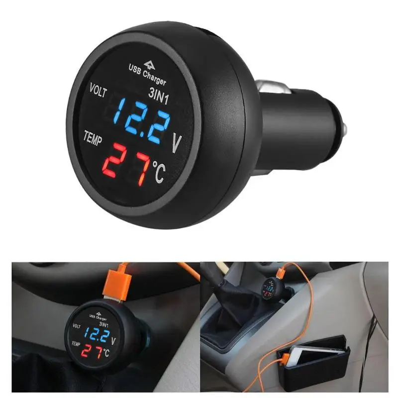 Новые 3 в 1 12/24V авто монитор Дисплей зарядка через USB Зарядное устройство для