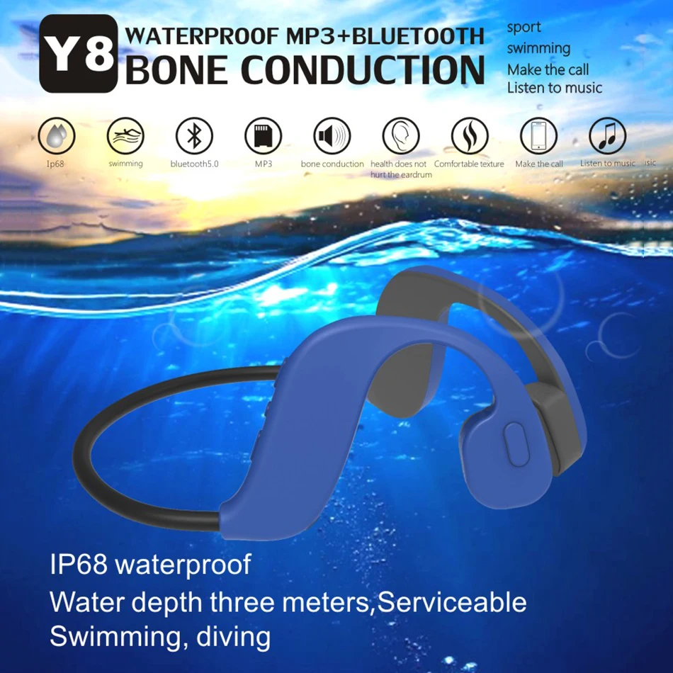 

Swim Bone Conduction Y8 32GB Mp3 Player Bluetooth 5.0 2 In 1 Headset IP68 Waterproof Running Fitness Sport Swimming Earphone
