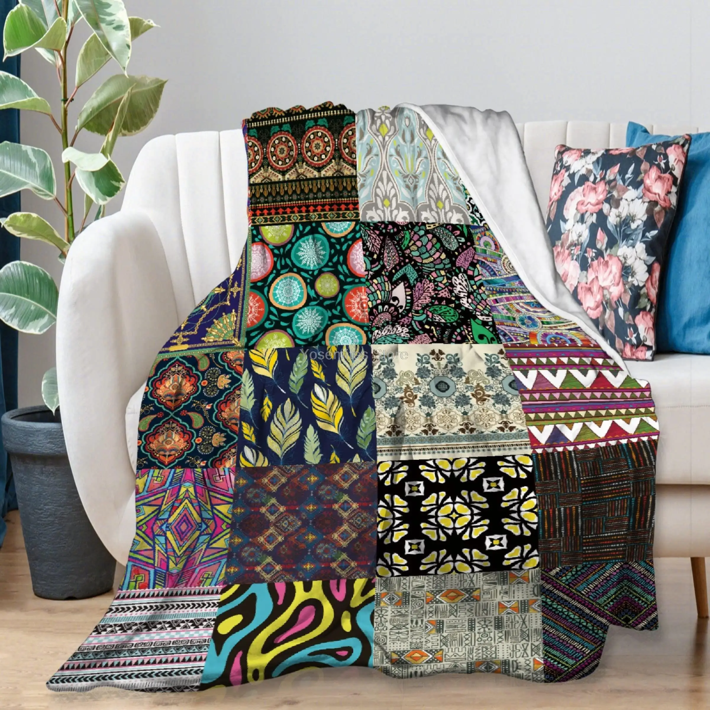 

Yaoola Bohemian Jigsaw Flannel Blanket, All Season Soft Cozy Plush Bed Throw fit Bedroom Living Room Sofa Couch Bedding Office C