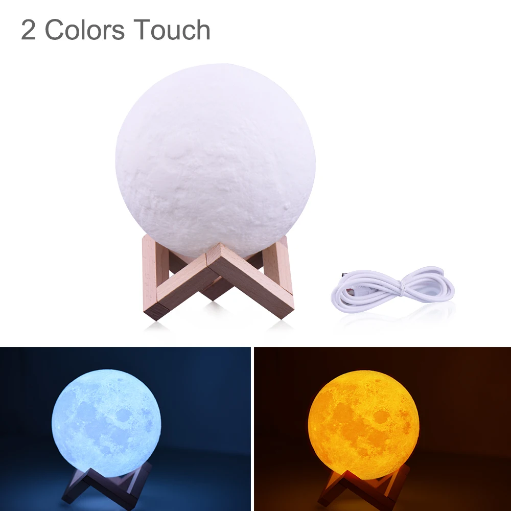 2 colors Touch Rambery moon лампа 3d принт ночник перезаряжаемый 3 цветной кран лампа управления огни 16 цветов Изменение дистанционного светодиоды лунного света подарок - Испускаемый цвет: 2 colors Touch