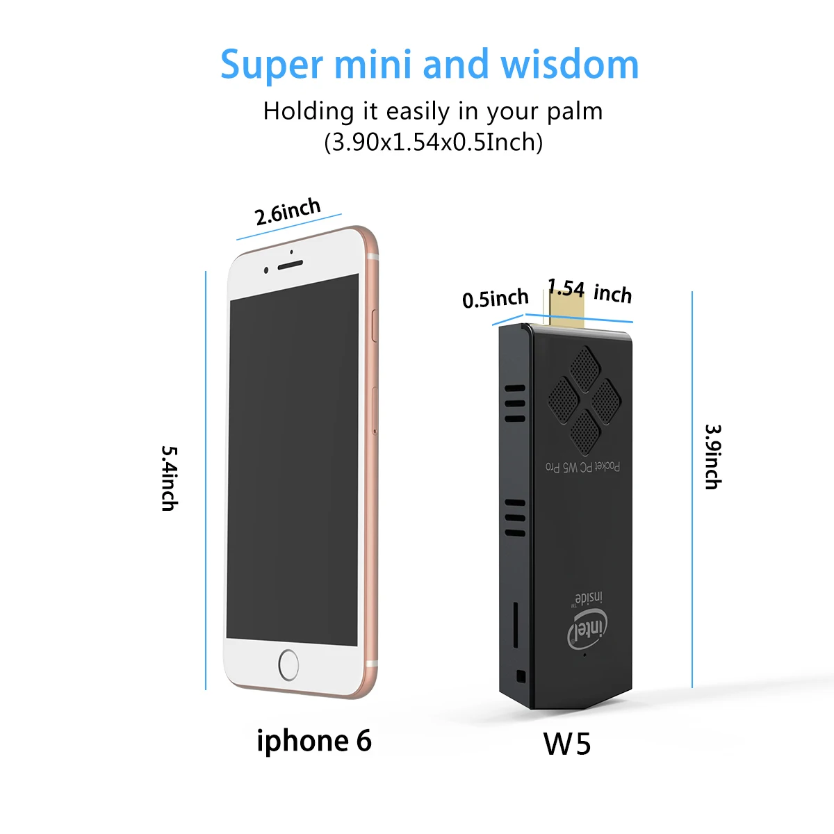 UNIWA WP5 Pro Intel Z8350 Mini PC Windows 10 Pocket PC DDR3 4GB eMMC 64GB Bluetooth 4.2 PC Stick MINI Computer for Work HDMI 4K