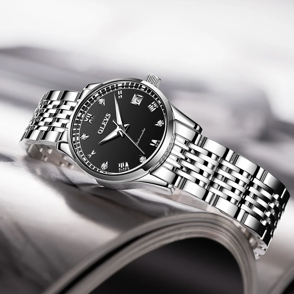 

Women's Automatic Mechanical Wristwatch luxury ladies fashion casual trending brand tungsten steel watchband with calendar clock