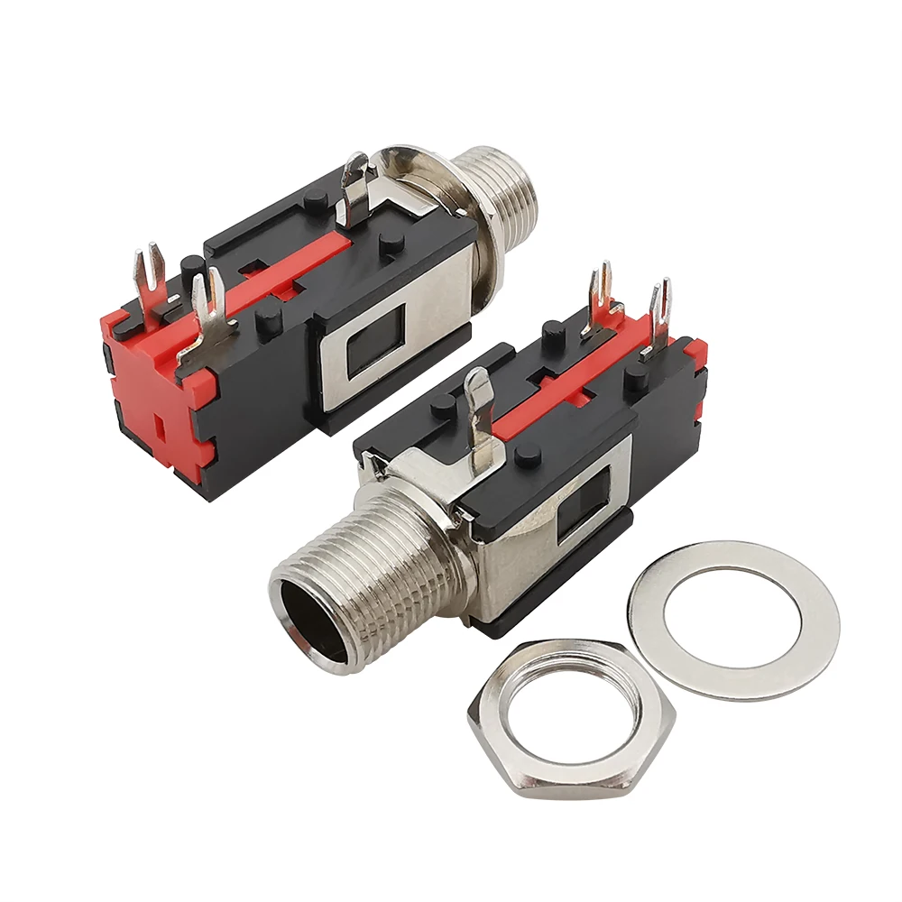 1/2/5Pcs Thread Lock 6.35mm Headphone Socket Phone Audio Mono/Stereo Female Jack Connector 6.35 1/4 inch Panel Mount Adapter - купить по