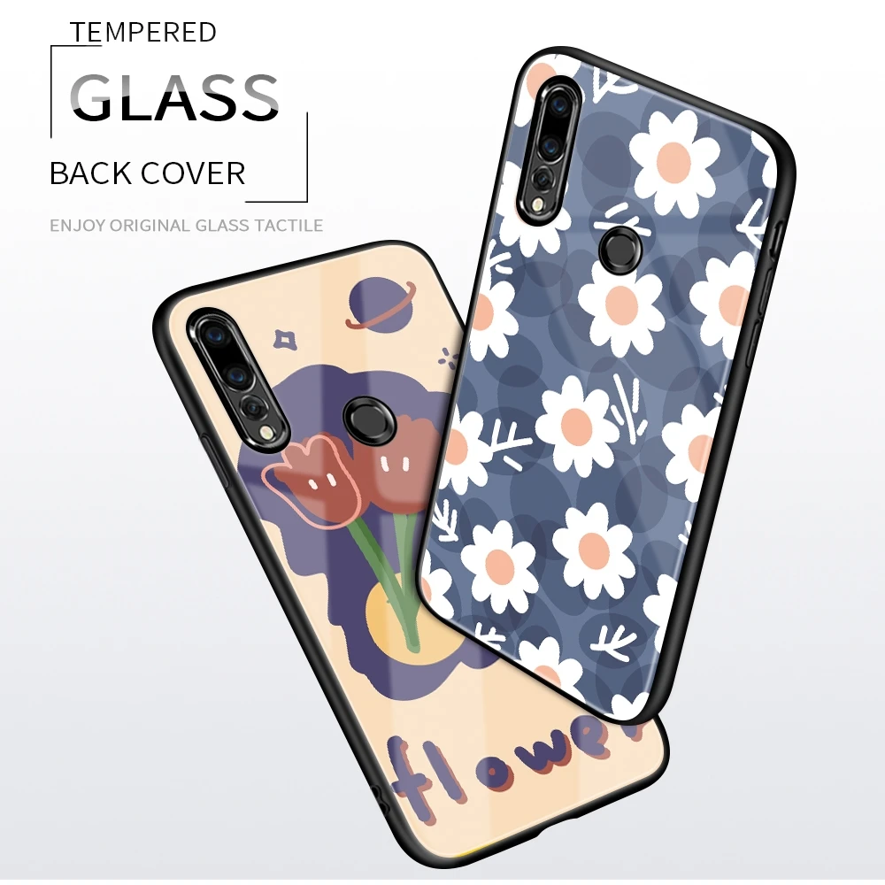 

Fashion Flower Printed Pattern 9H Tempered Glass Phone Case Back Cover For Huawei Nova 2i 3i 5i 5T 7i Mate 10 Lite 20 Pro 40 Pro