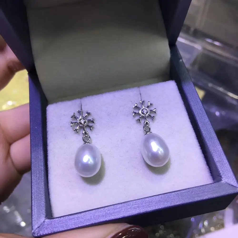 

YIKALAISI 925 Sterling Silver Jewelry Pearl Earrings 2019 Fine Natural Pearl jewelry 8-9mm Earrings For Women wholesale