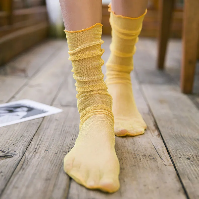 Милое летнее платье-однотонный блестящий нейлон Прозрачные Носки Свободного