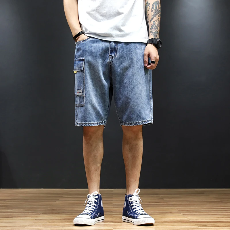 

Summer Men's Cargo Denim Shorts With Big Pocket Loose Streetwear Tactical Short Jeans Man Baggy Jeans Shorts Plus Size 28-42