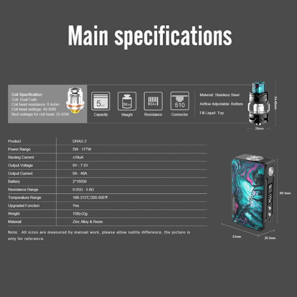 Набор электронных сигарет Voopoo Drag 2 Kit испаритель Vape Box Mod 177W электронная сигарета