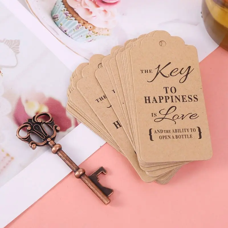 

50x Vintage Skeleton Key Bottle Opener with Tag Card Wedding Party Favors Souvenirs Gifts M5TF