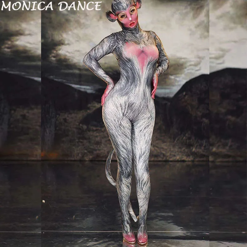Women Sexy Nightclub Dancer Performance Skinny Jumpsuit Halloween Festival Cosplay Monkey Costumes Party Prom Stage Costumes