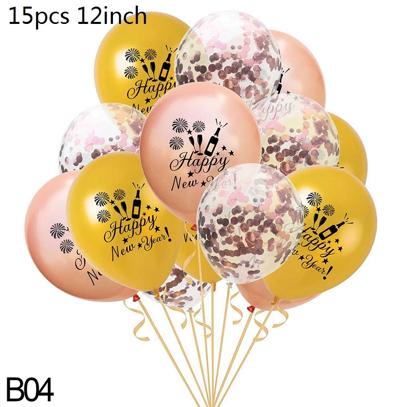 B04-15pcs balloon Счастливый год круглый шар звезда бутылки вина фольга, латекс воздушный шар баллон гелия год вечерние украшения год - Цвет: B04-15pcs balloon
