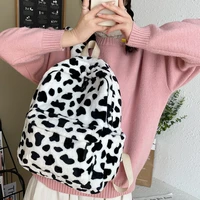 fashion vintage womens animal cow pattern school bags casual soft plush student backpack large capacity street travel backpacks