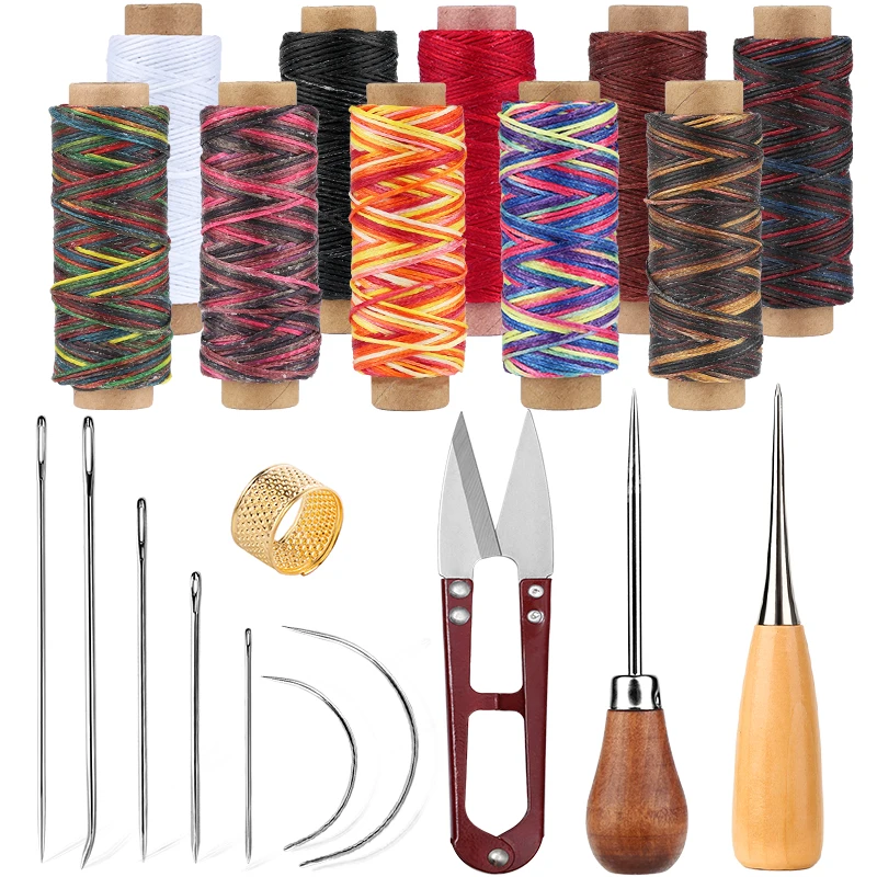 

LMDZ 21Pcs Leather Craft Hand Stitching Waxed Thread Kits for Leather Craft Sewing Tools Needles Awls for Leather Working DIY