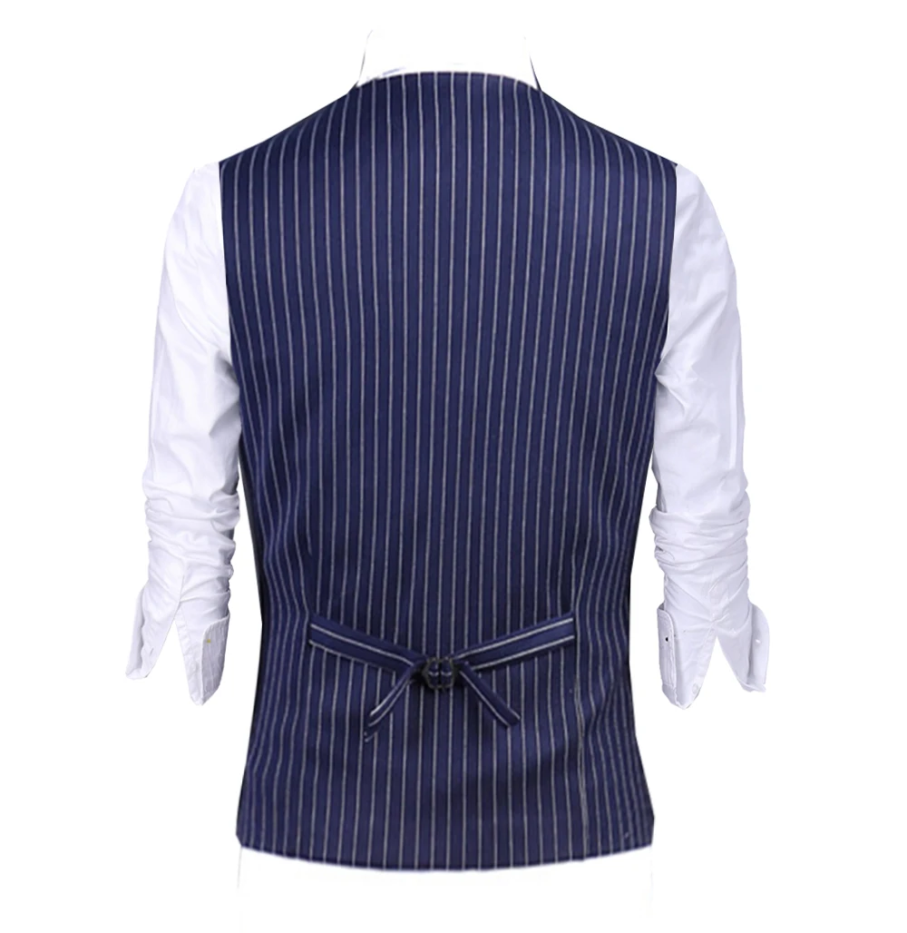 Классический мужской темно синий жилет в полоску с v образным вырезом зеленый