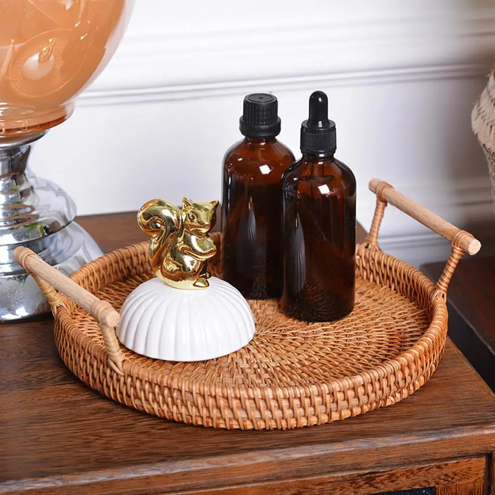 Круглый поднос для хранения корзина хлеба плетеная из ротанга закусок фруктовая