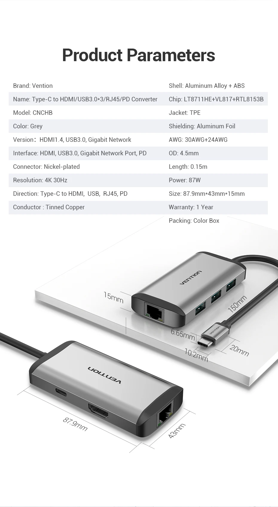 Vention usb-хаб usb type C к HDMI USB 3,0 концентратор Thunderbolt 3 адаптер для MacBook samsung S9 huawei mate 20 P20 Pro USB-C концентратор