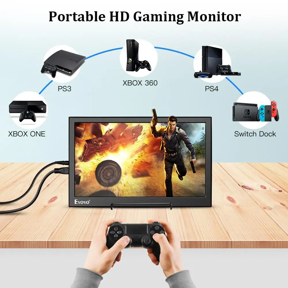 Eyoyo EM13F 13.3" Portable 1920x1080 Gaming Monitor IPS Dual Mini HDMI Display For Raspberry pi LCD Screen 4K Xbox 360 One - купить по