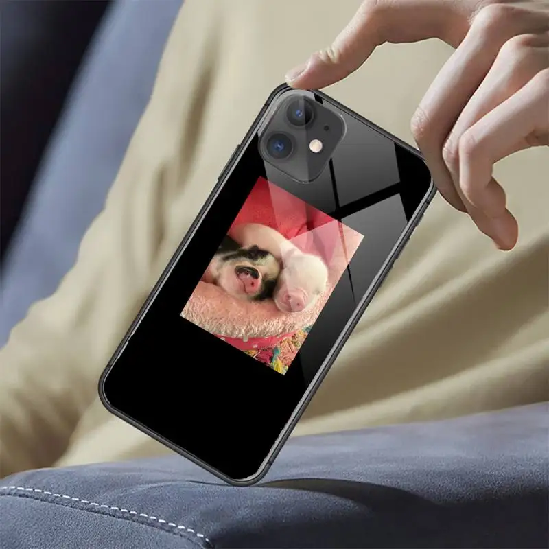 

Funny Cartoon Pig Phone Case Tempered glass For iphone 6 6S 7 8 plus X XS XR 11 12 mini PRO MAX COVER