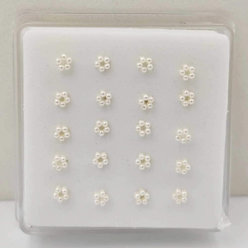

925 Sterling silver flower shape nose stud ball end nariz piercing jewelry 20pcs/lot