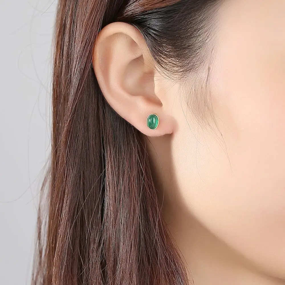 Винтажные серьги гвоздики PAG & MAG с зеленым Изумрудным овальным дизайном 925 пробы