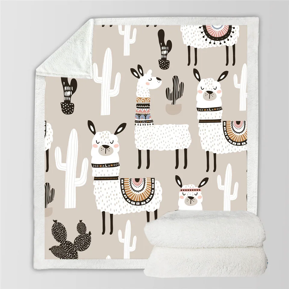 Soft Sherpa Blanket Cute alpaca For Kid Cartoon Throw Bedding Thick Warm On The Bed Sofa | Дом и сад