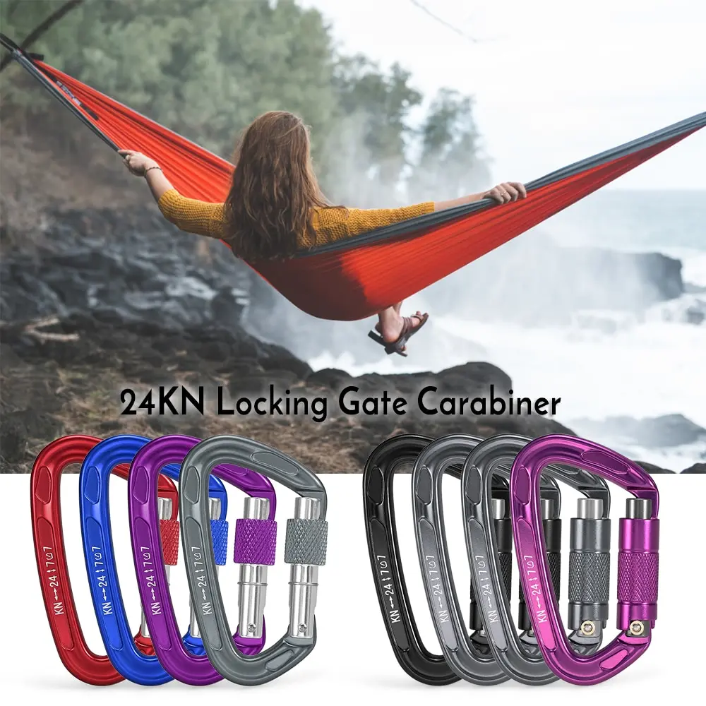 

24KN Screw Locking Gate Carabiner Heavy Duty D-shape Buckle Pack D-ring Carabiner Climbing Rappelling Canyoning Hammock Locking