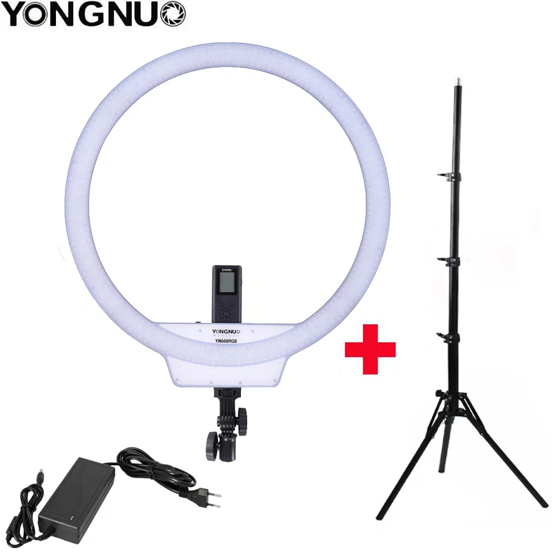 YongNuo YN608 селфи кольцевой светильник 3200K~ 5500K двухцветная Температура беспроводной дистанционный светодиодный светильник для видеосъемки CRI> 95 с ручкой