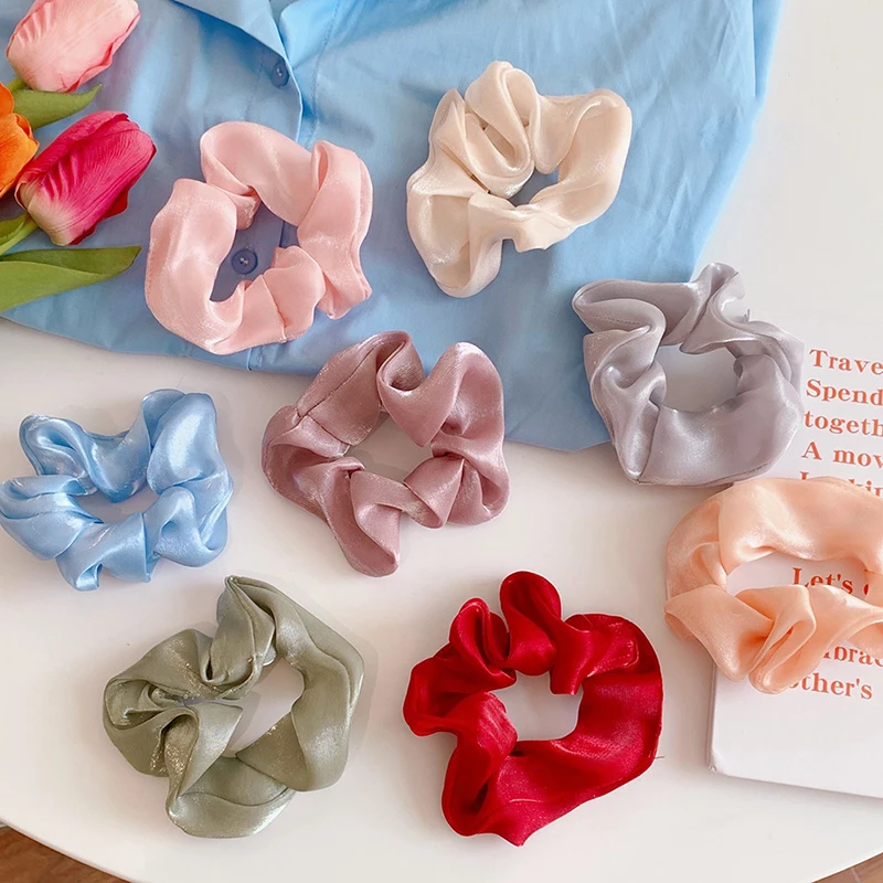 

Fashion Women Scrunchie Elastic Handmade Multicolor Hair Band Ponytail Holder Headband Hair Accessories Shiny Silk Solid Color