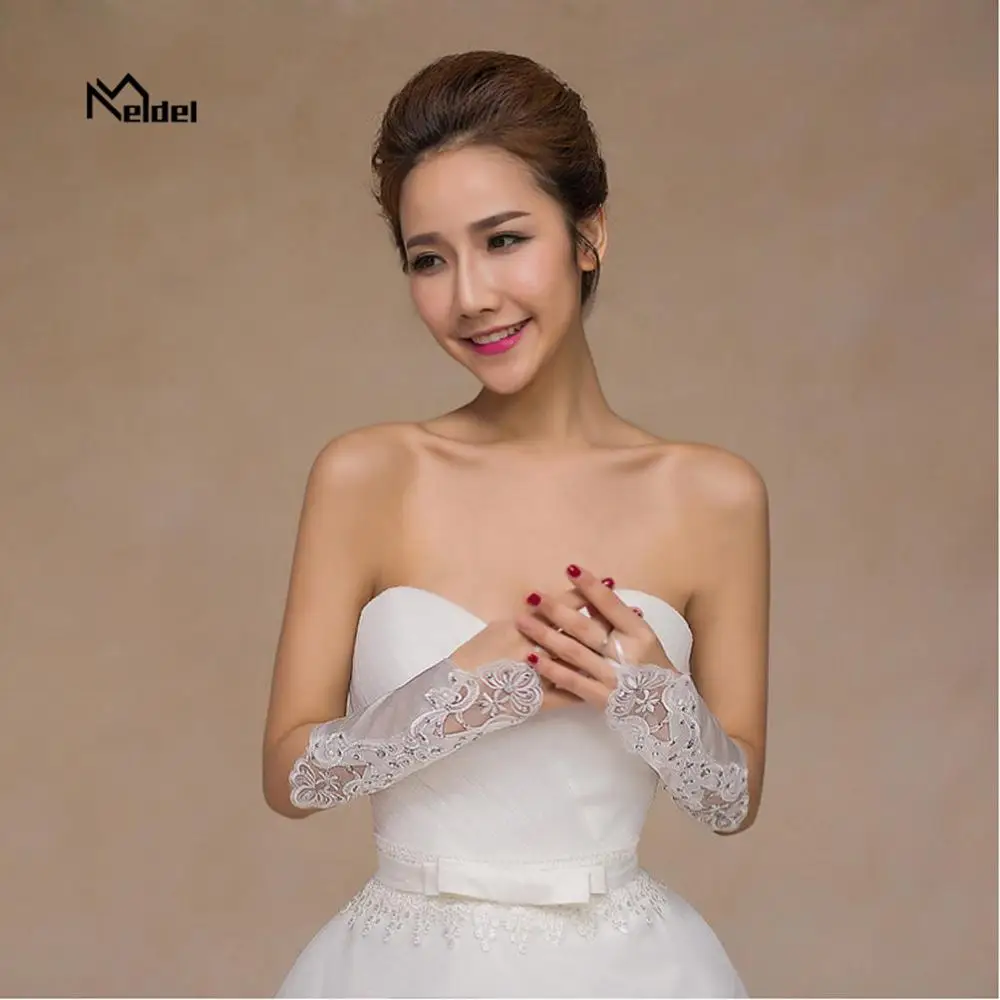 Белые Свадебные перчатки с бантом кружевные свадебные для невесты аксессуары