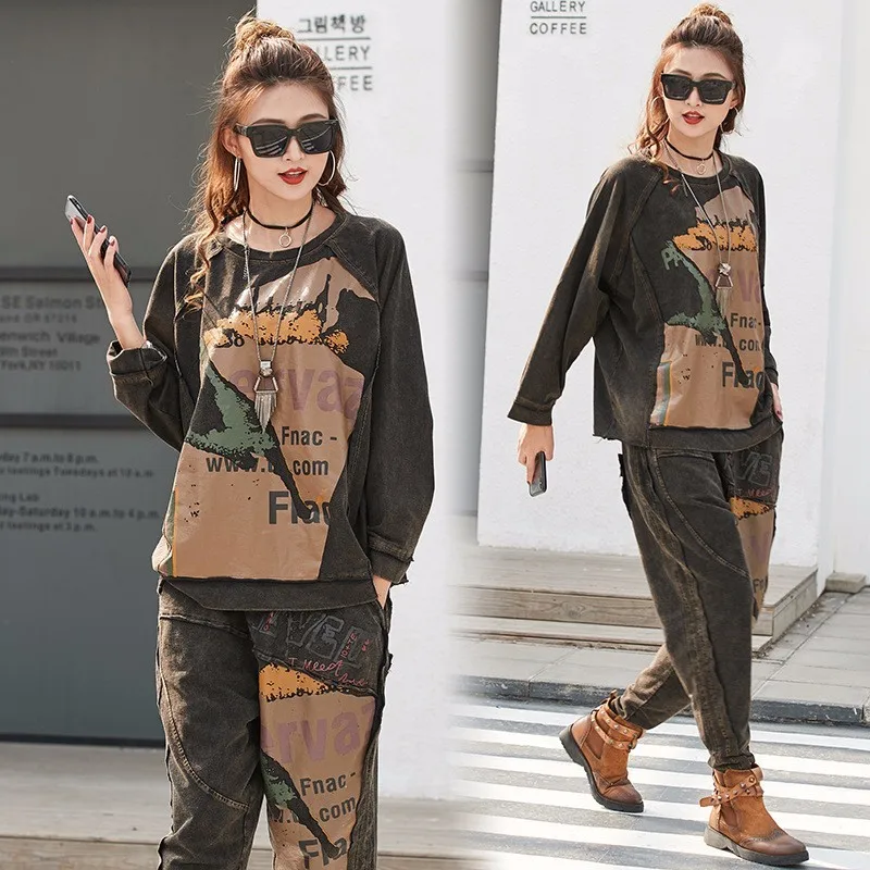 

BJYL 2021 Spring Fashion Korean Tracksuit Ladies Tops And Pants Womens Punk Two Pieces Sets Outfits Female Clothes Sweatsuit