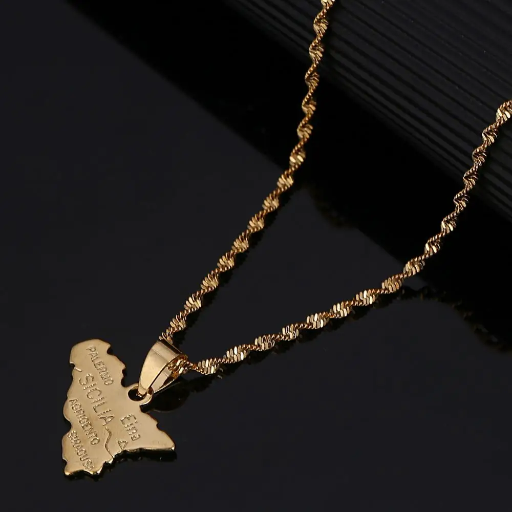 Ожерелье с подвеской Sicilia Map для женщин и мужчин модное Золотистое сицилийской