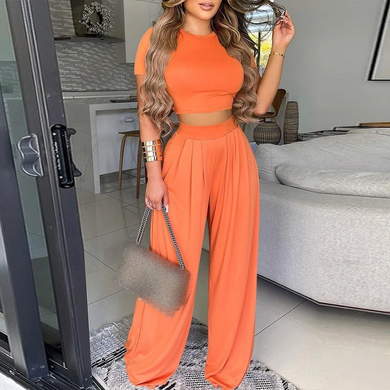 

Summer Women Plain Crop Top & Floral Print Pants Sets 2021 Femme Elegant Tank & Long Wide Pants Set Ladies sexy slim Outfit set