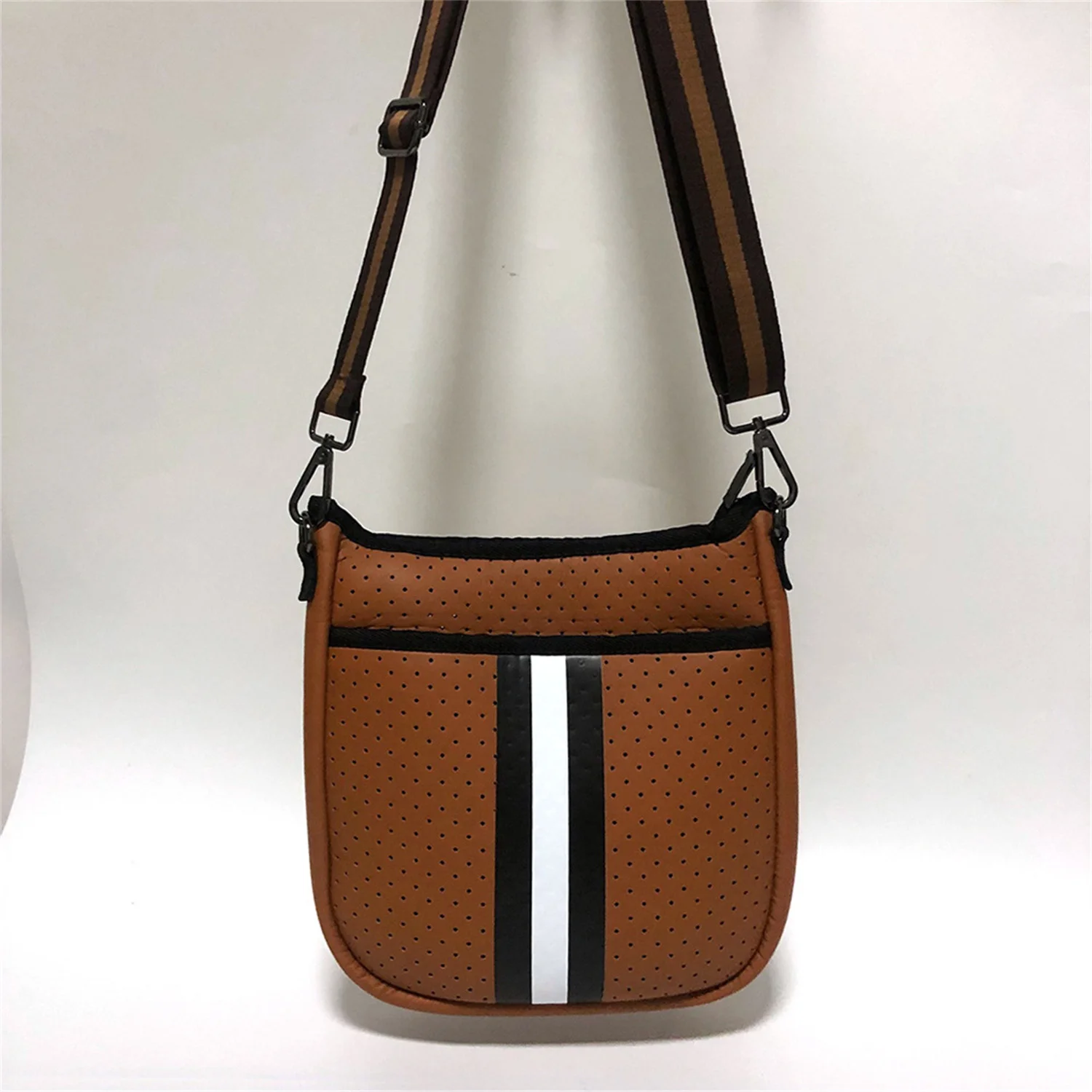 Domil103 Fashion Waterproof Neoprene Messenger Bag Neoprene Women Crossbody Shoulder Bags Camo Purse Casual Small Bag w/Stripes 