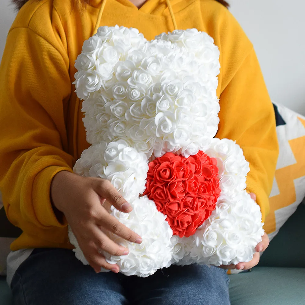 

40cm Artificial Flowers Rose Bear Plastic Foam Handmade Rose Bears Girlfriend Valentines Day Gift Birthday Party Decoration