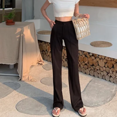 Брюки женские длинные прямые с завышенной талией Модные Элегантные повседневные