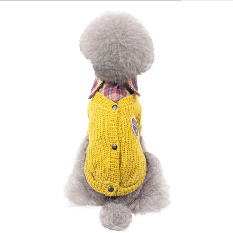 Вязаный свитер для домашних животных теплое осенне-зимнее пальто с лацканами