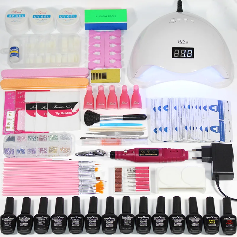 48w led lamp Набор для ногтей, электрическая ручка для маникюра, акриловый набор для ногтей 36 Вт/48 Вт/72 Вт, светодиодный светильник для ногтей, 12 лаков, маникюрный набор - Цвет: 48w led lamp