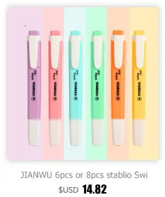JIANWU 10pcs/set soft pastel ended highlighter pen Fluorescent pen kawaii Mild liner DIY School supplies Office Stationery