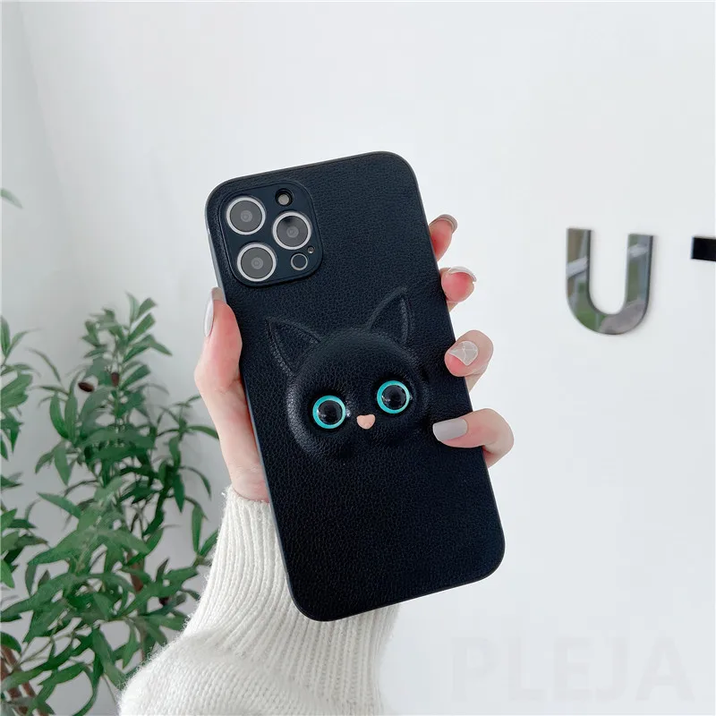 Cute 3D Cat Phone Case For iPhone i12 mini 12 11 Pro Max 7 8 Plus SE 2020 X XR XS Full Protection Coque Soft Leather Shell | Мобильные
