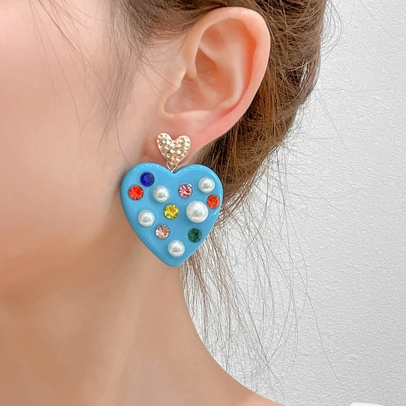 

Vintage Heart Crystal Earrings For Women Fashion Jewelry Pearl Dangle Pendant Drop Earring Desinger Elegant New Year Accessories