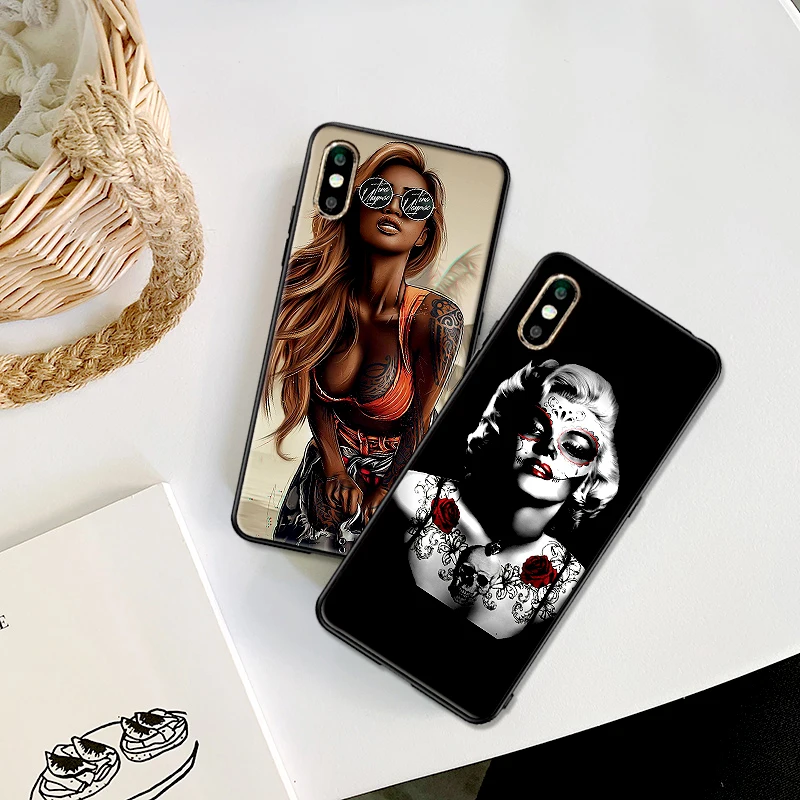 Сексуальная Татуировка девушка для iPhone 6 6S 7 8 Plus X XS XR Max 5 5S TPU мягкая защитная