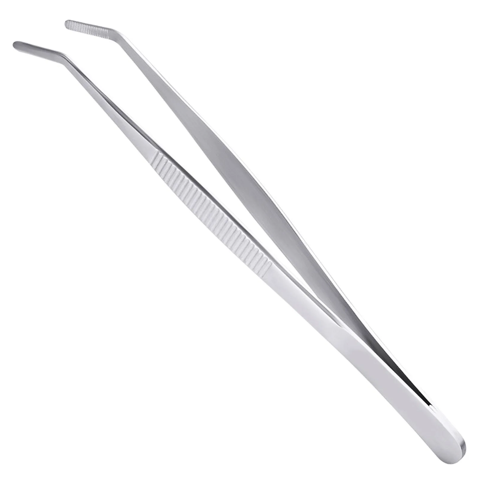 

Forceps Tweezers Bent Flat Tips Precision Curved Science Surgical Tongs Metal SewingTweezers with Teeth Knurled Handles