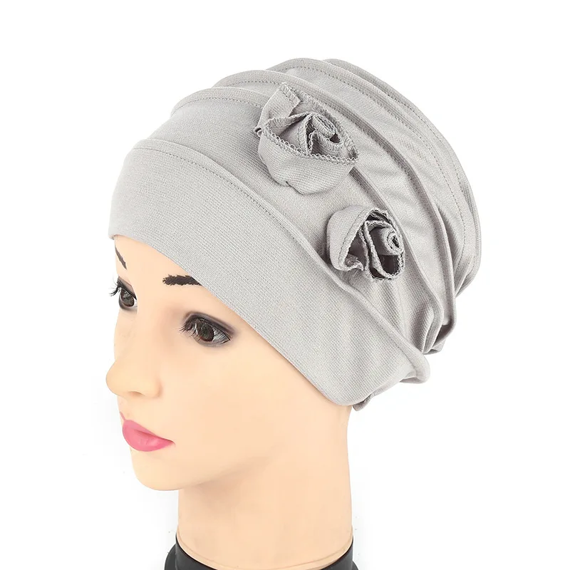 

Pure cotton monochrome headtie double flower women's Middle East Muslim headband hat