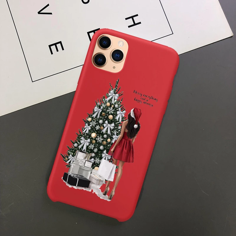 Год мода Рождество девушка силиконовый чехол для телефона Coque для iPhone Xs 11 Pro Max 6S 7 8 Plus XR 5 SE красный ТПУ чехол
