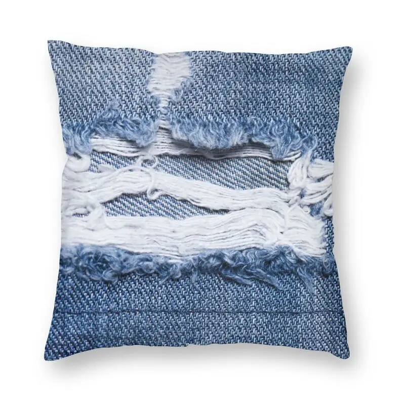 

Ripped Denim Texture Cushion Cover Sofa Decoration Blue Jeans Pattern Square Throw Pillow Case 45x45cm