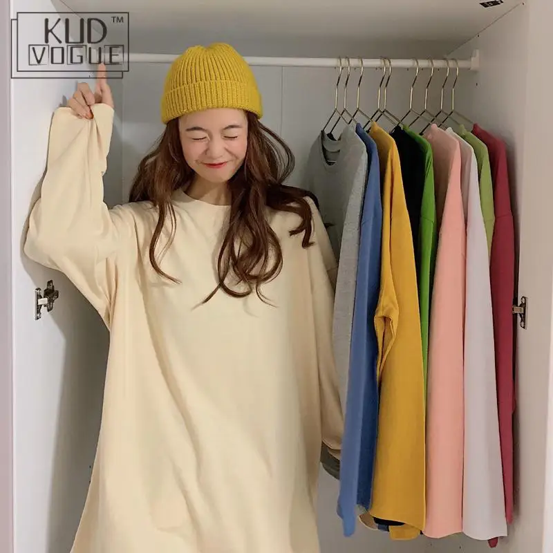 Корейский Harajukut Футболка женская Ulzzang с длинным рукавом хлопковая рубашка