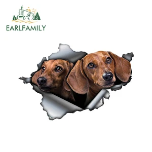 EARLFAMILY 13 см x 8,6 см, 3D желтовато-коричневая такса, автомобильная наклейка, рваная металлическая наклейка, Светоотражающая наклейка s, водонепроницаемые Стильные наклейки для домашних животных, собак