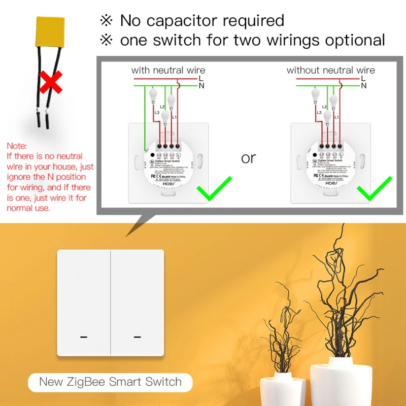 Горячая продажа Tuya Zigbee смарт-переключатель с/без нейтральный ЕС 220V светильник