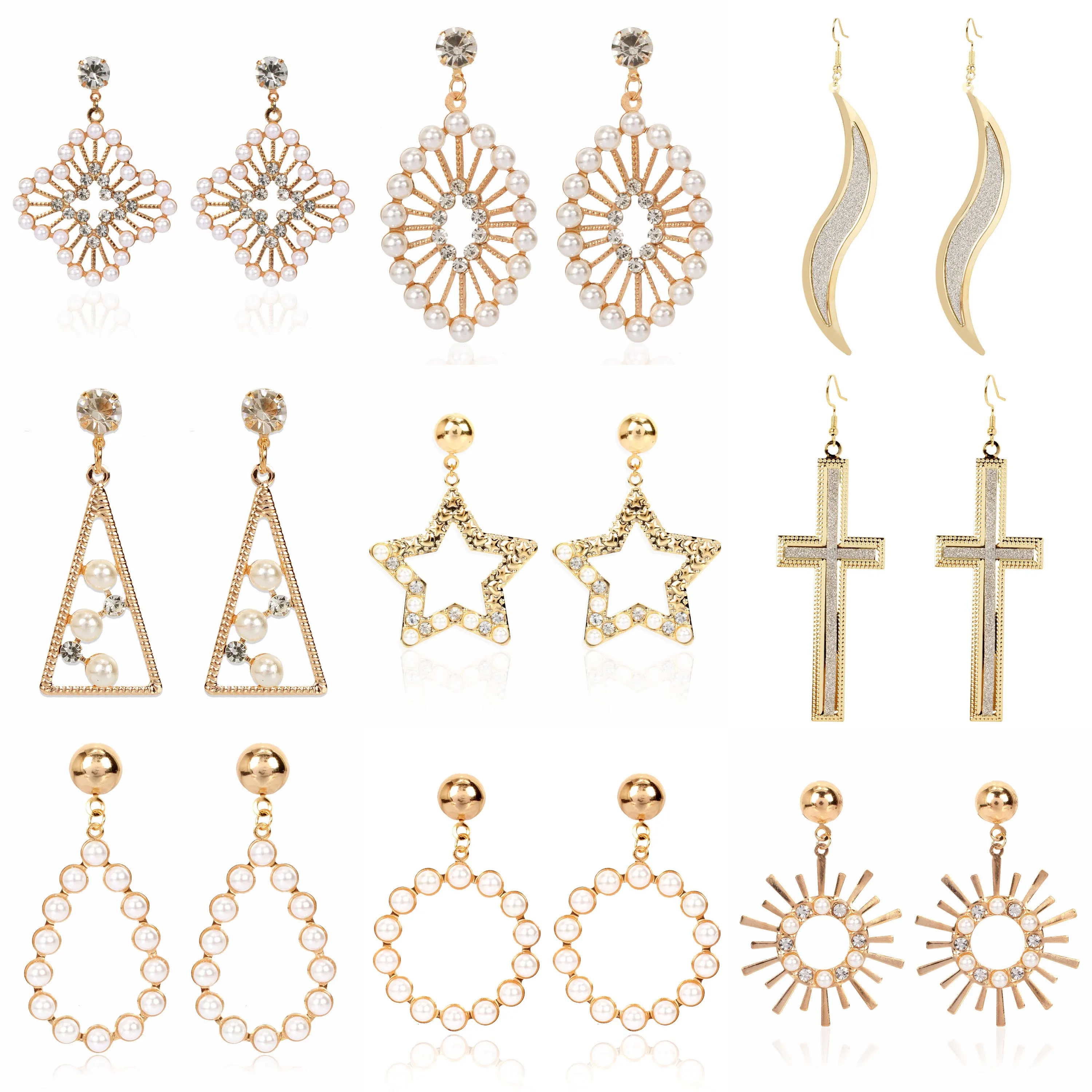 

Bohemian Gold Metal Pearl drop Earrings 2021 new korean Fashion cross round Statement Earrings for Women Christmas jewelry